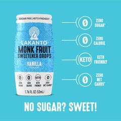Lakanto vanilla drops added to coffee for smooth calorie-free sweetness
