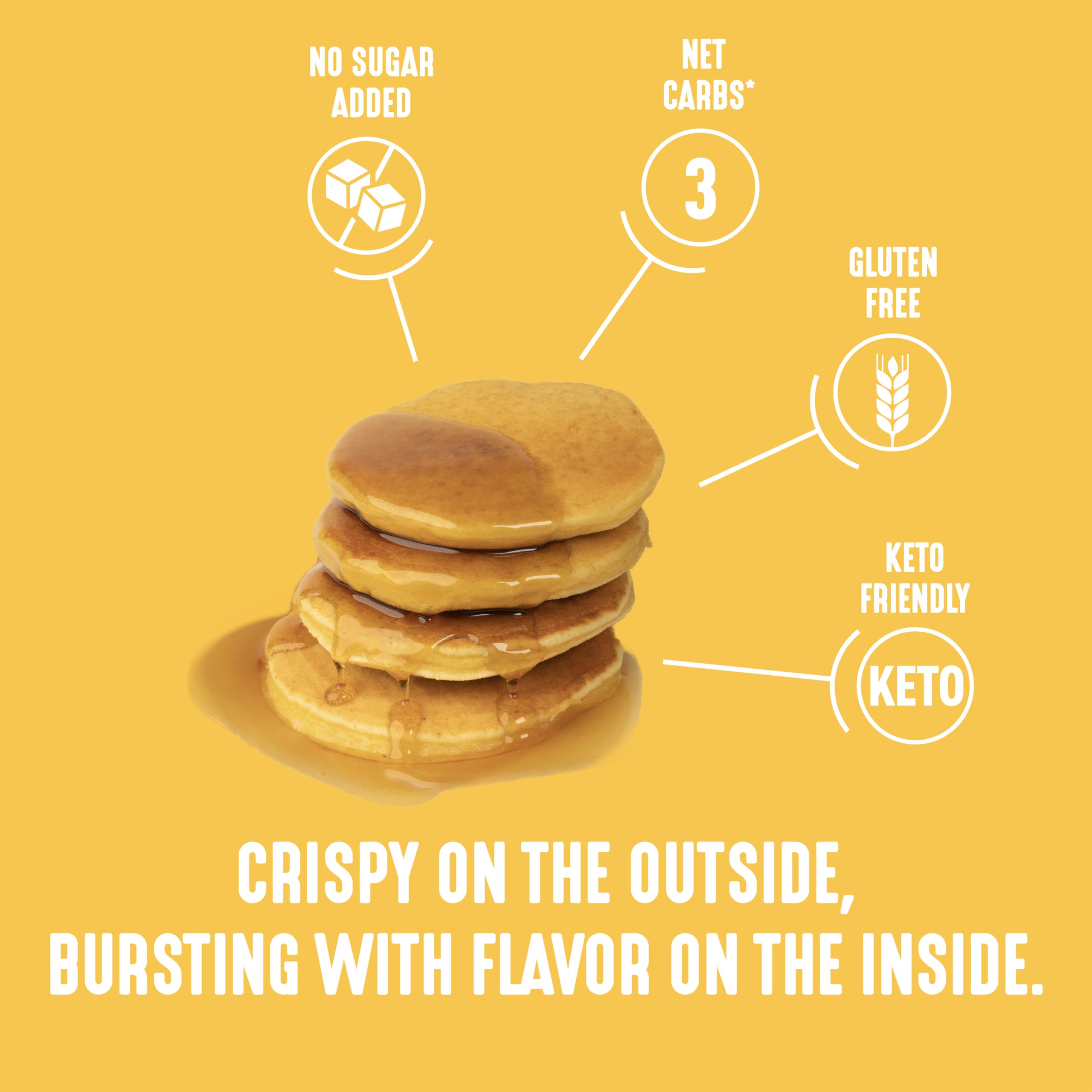 Lakanto waffle cooking in iron demonstrating crisp exterior benefit
