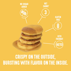 Lakanto waffle cooking in iron demonstrating crisp exterior benefit