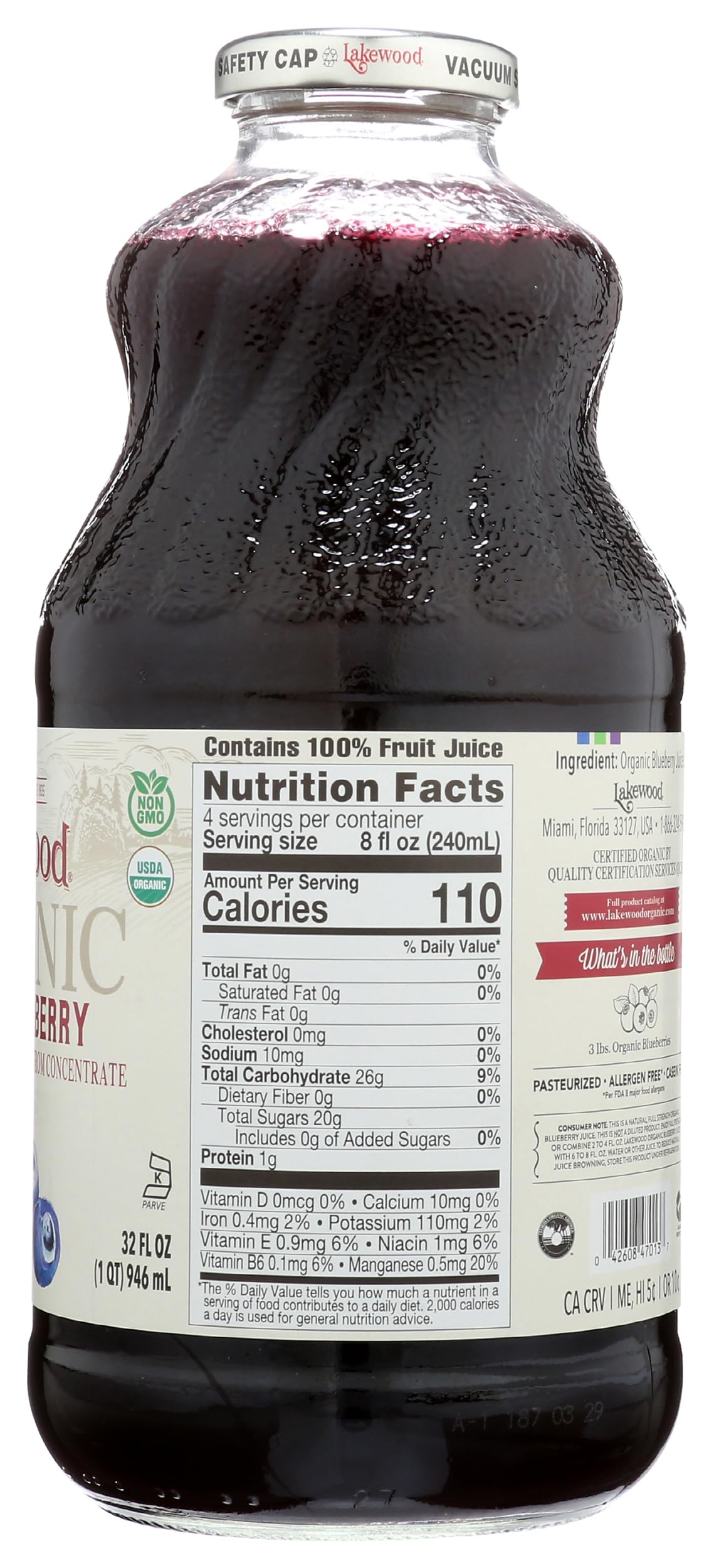 Lakewood blueberry juice bottle in a kitchen setting suggesting everyday use