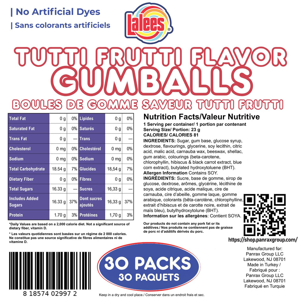 Lalees product label and ingredients panel highlighting no artificial dyes