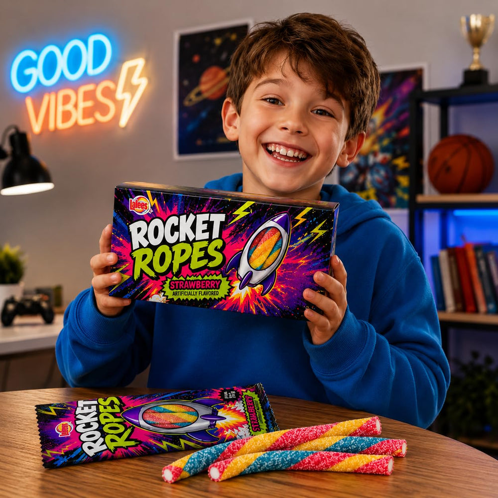 Lalees Rocket Ropes held in hand showing true 15g size for portioning