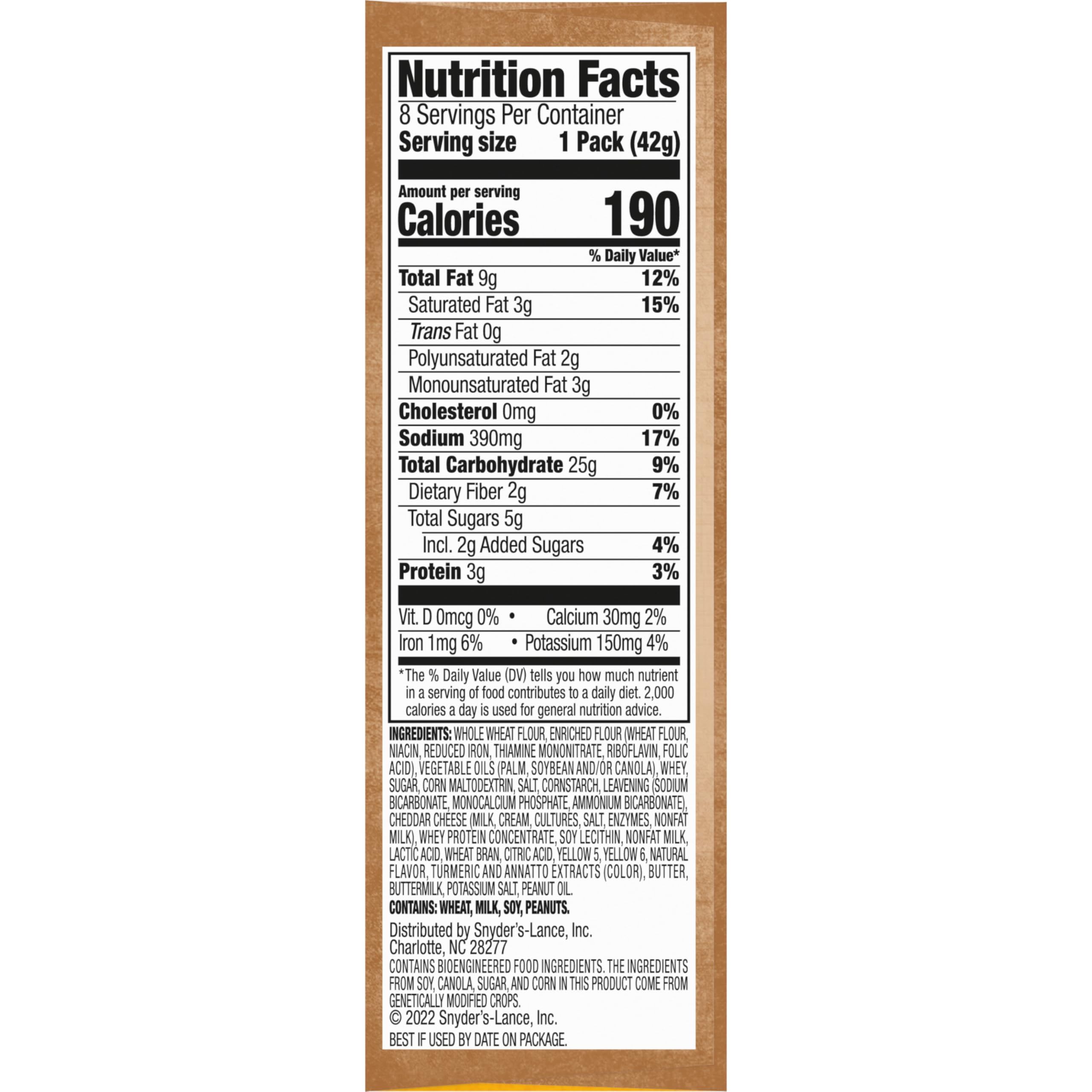 Lance nutrition label and ingredient info for transparency