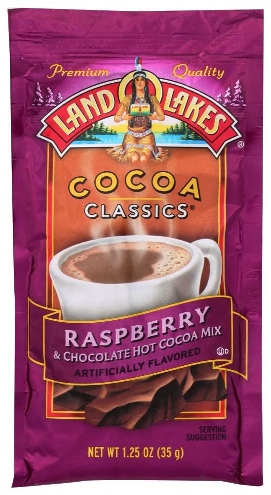 Land O' Lakes front packet view showing brand and raspberry cocoa flavor for quick use