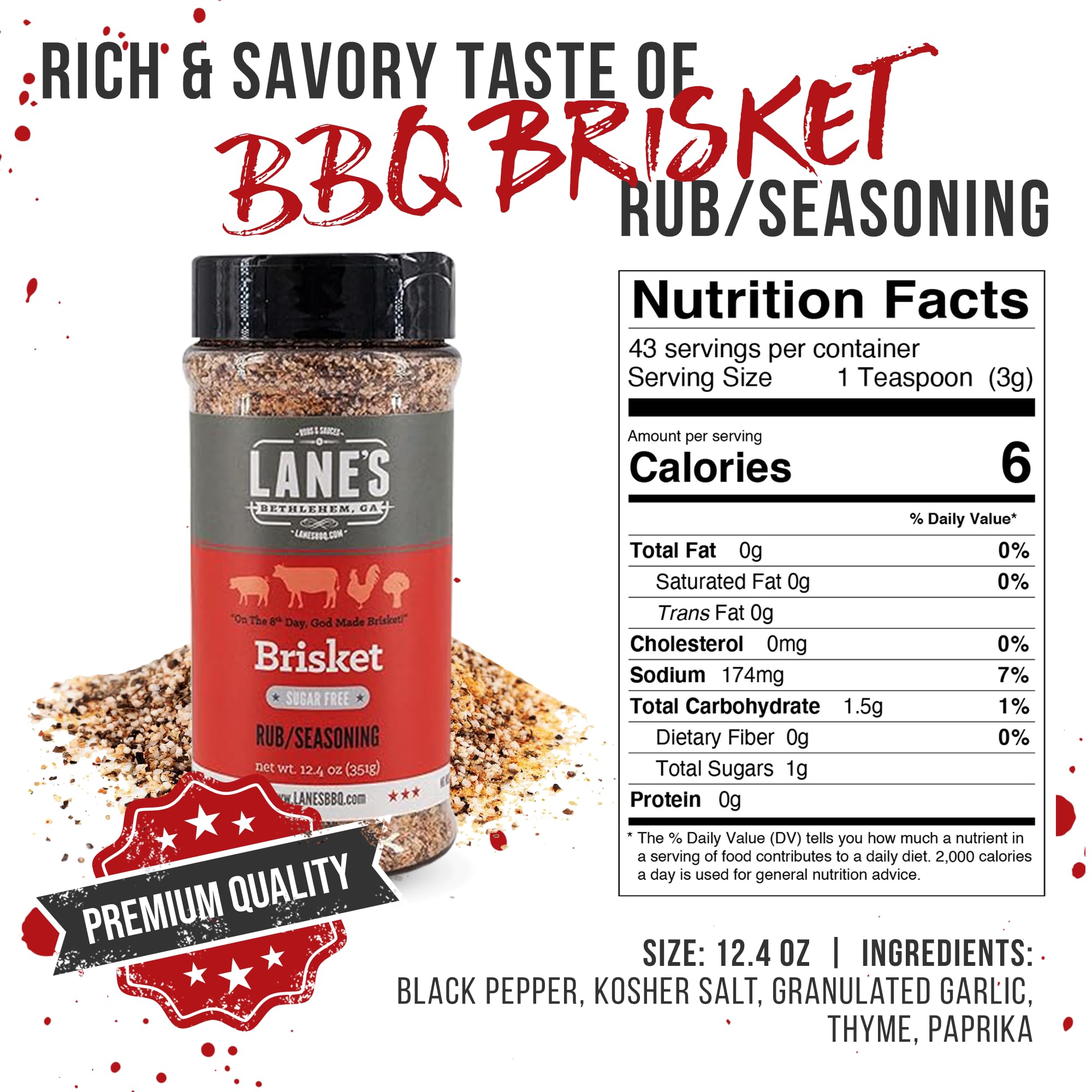 Lane's jar next to common items to show 4.6 oz size and serving value