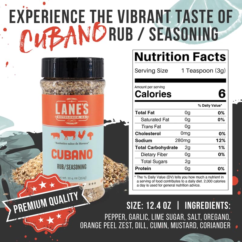 Lane's Cubano ingredient label close-up confirming no MSG or preservatives