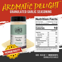 Grilled steak seasoned with Lane's garlic granules, enhances savory grilled flavor