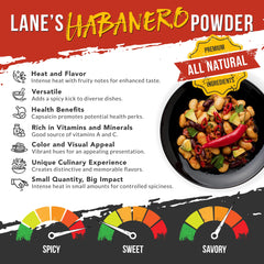 Lane's open jar revealing ground habanero powder and convenience for dosing