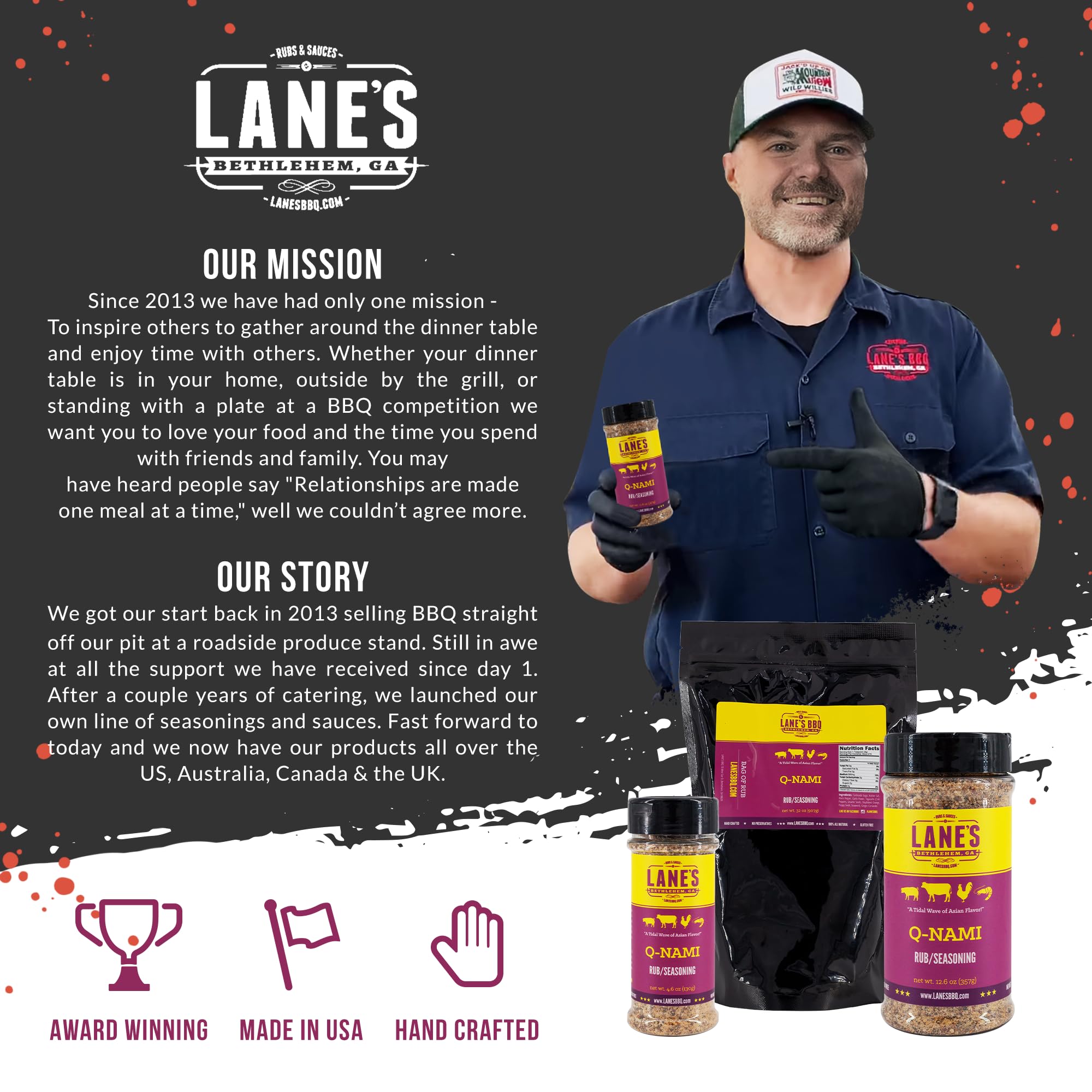 Lane's Q-Nami used at a backyard grill gathering to boost crowd-pleasing dishes