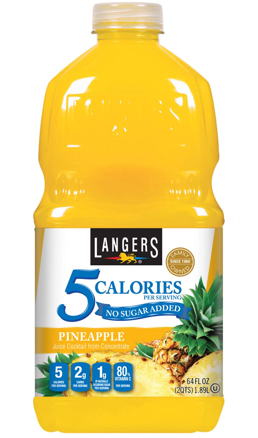 Langers bottle front packaging showing pineapple flavor and low-calorie benefit