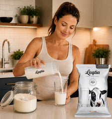 Laqtia fine powder close-up highlighting smooth texture for easy mixing