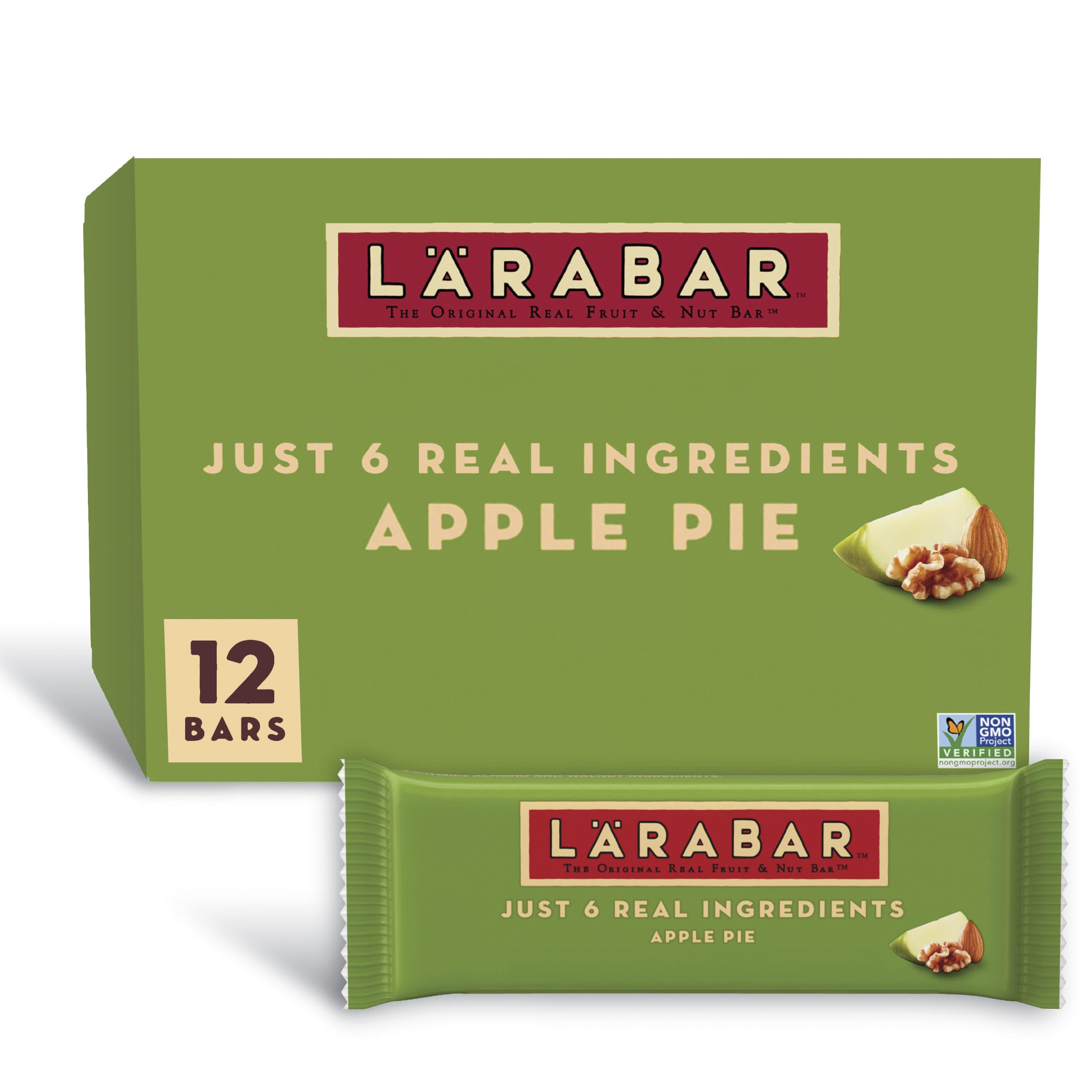LÄRABAR front box showing Apple Pie flavor and simple ingredients benefit on-the-go convenience