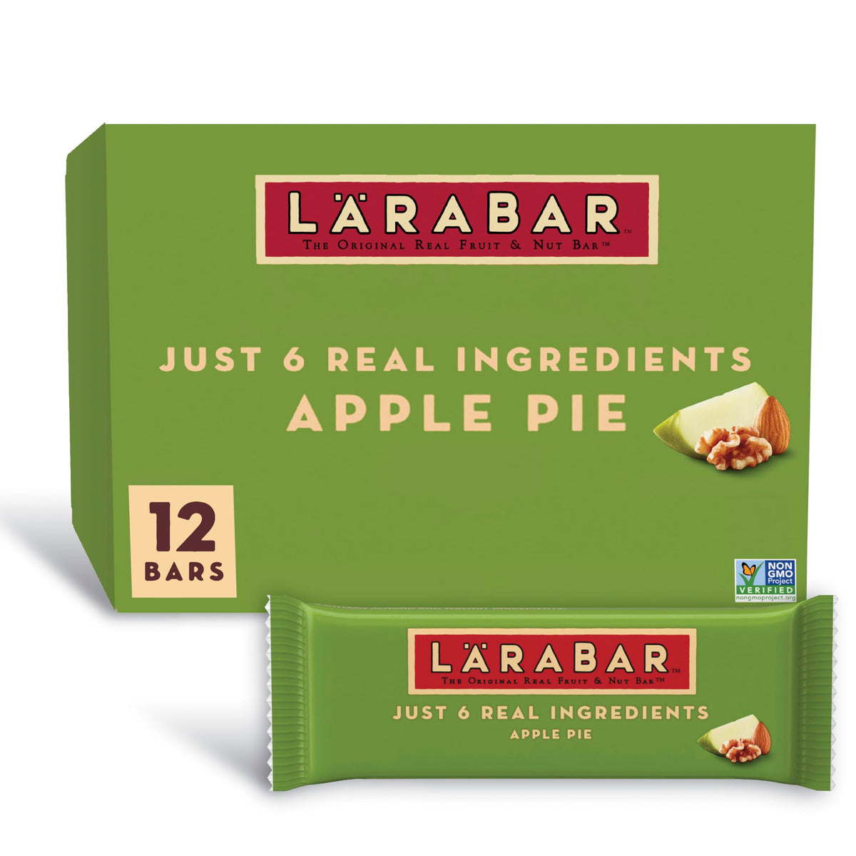 LÄRABAR front box showing Apple Pie flavor and simple ingredients benefit on-the-go convenience