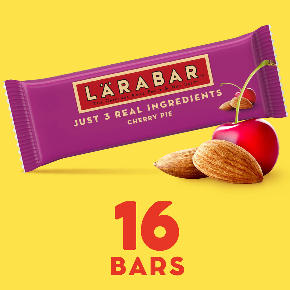 LÄRABAR Cherry Pie bar split to show chewy texture and nut pieces
