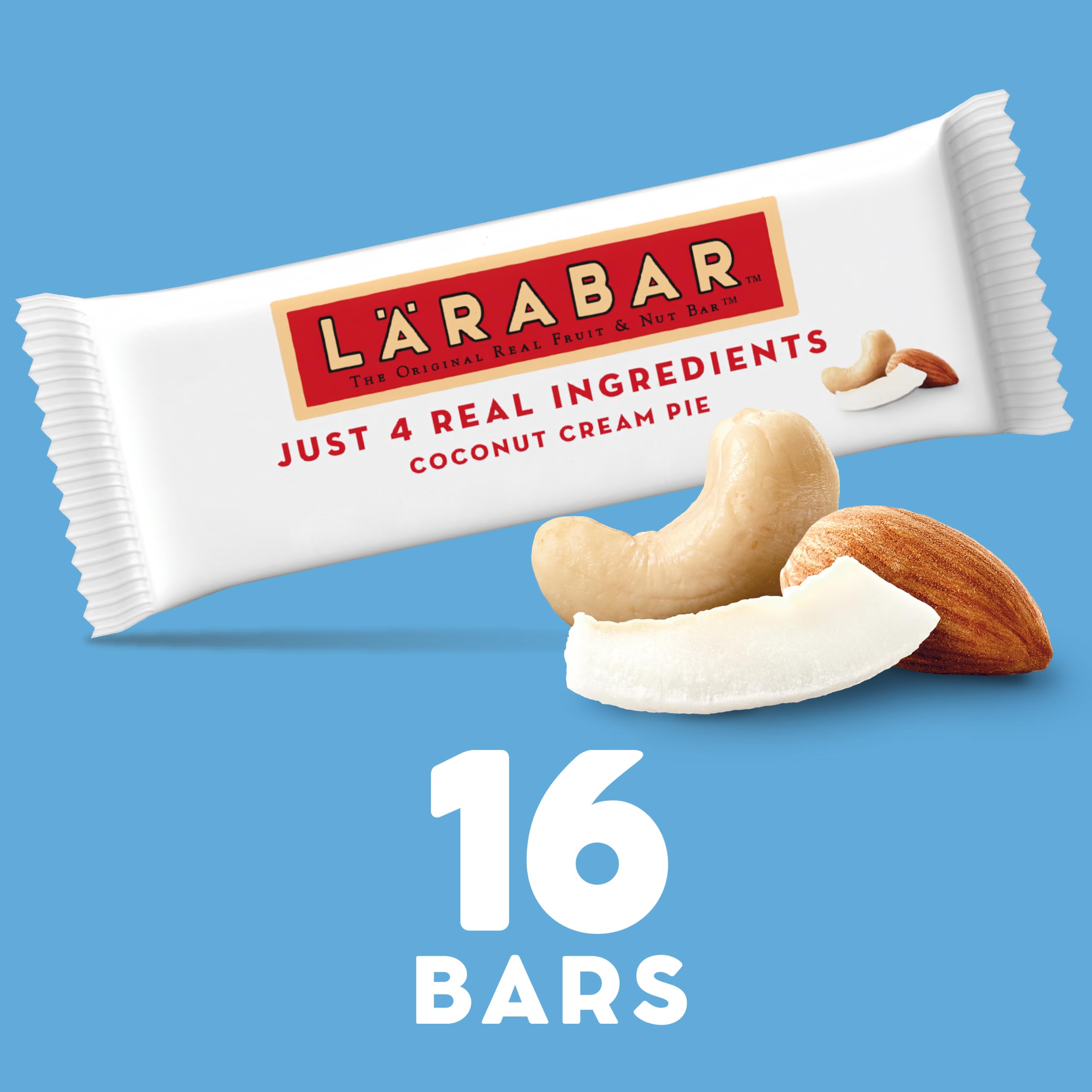 LÄRABAR unwrapped Coconut Cream Pie bar revealing chewy interior for grab-and-go energy