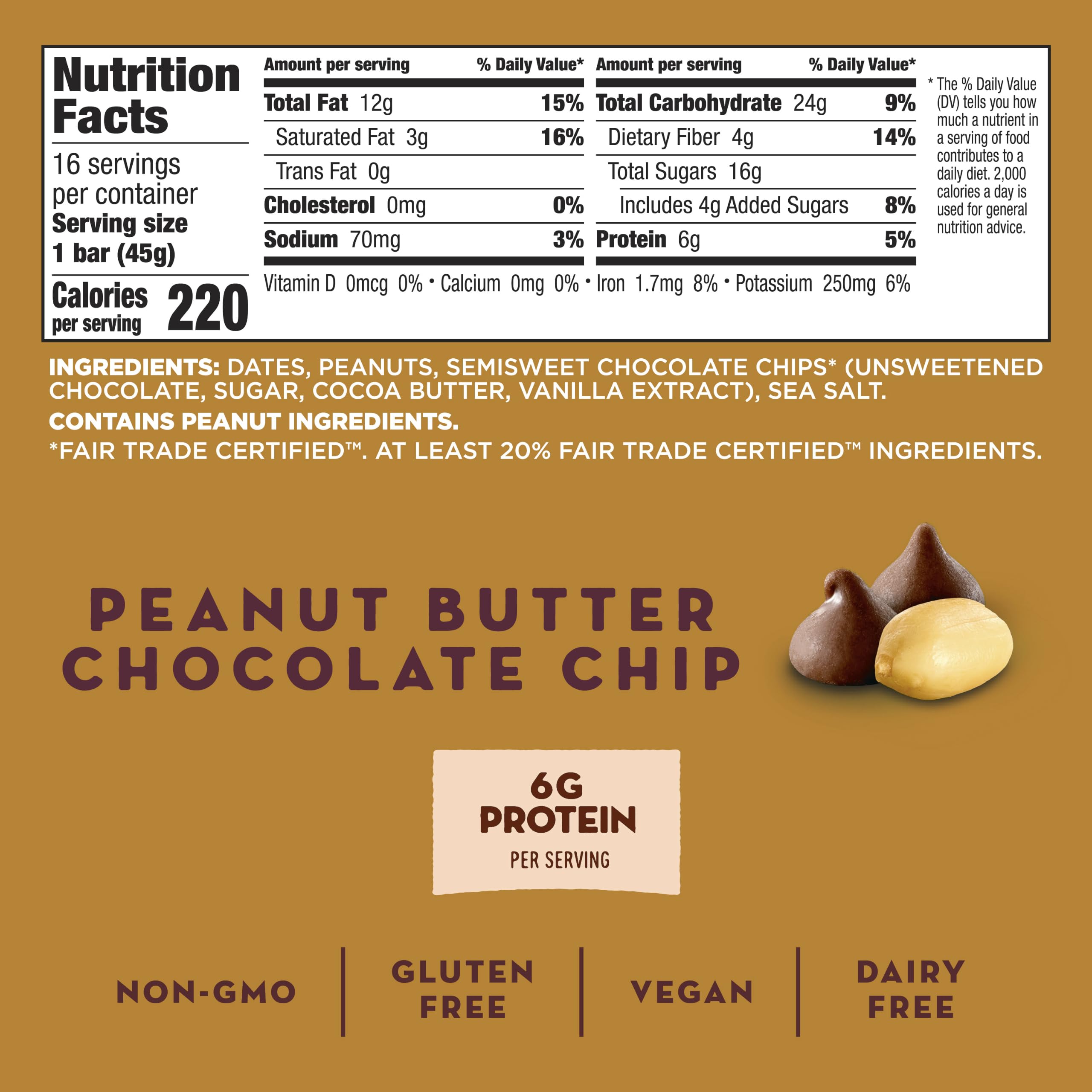 LÄRABAR single Peanut Butter Chocolate Chip bar unwrapped showing chewy texture and portable snack benefit