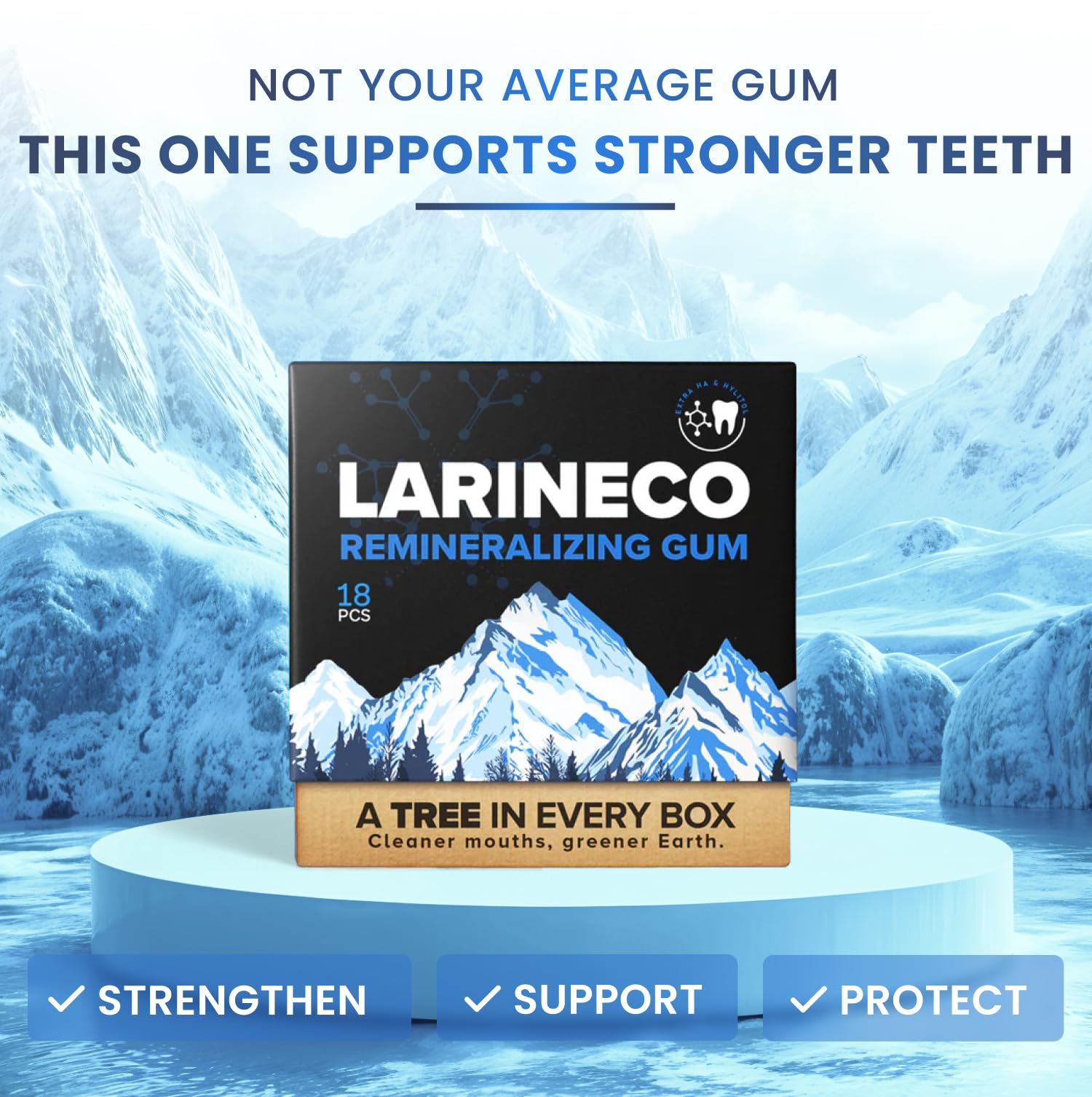 Larineco opened pack displaying individual gum pieces for convenience