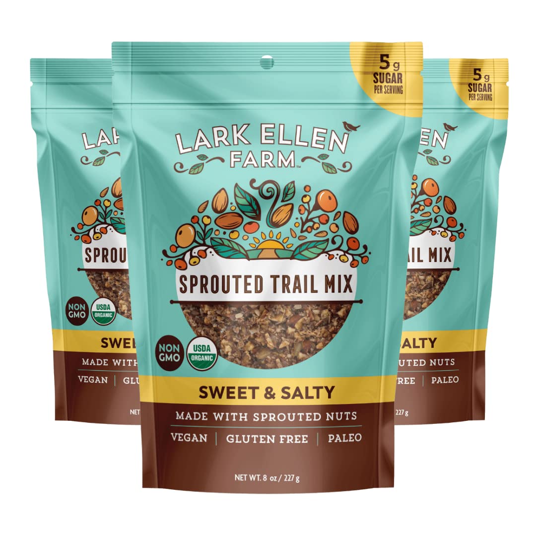 Lark Ellen Farm front packaging showing organic trail mix—convenient freshness