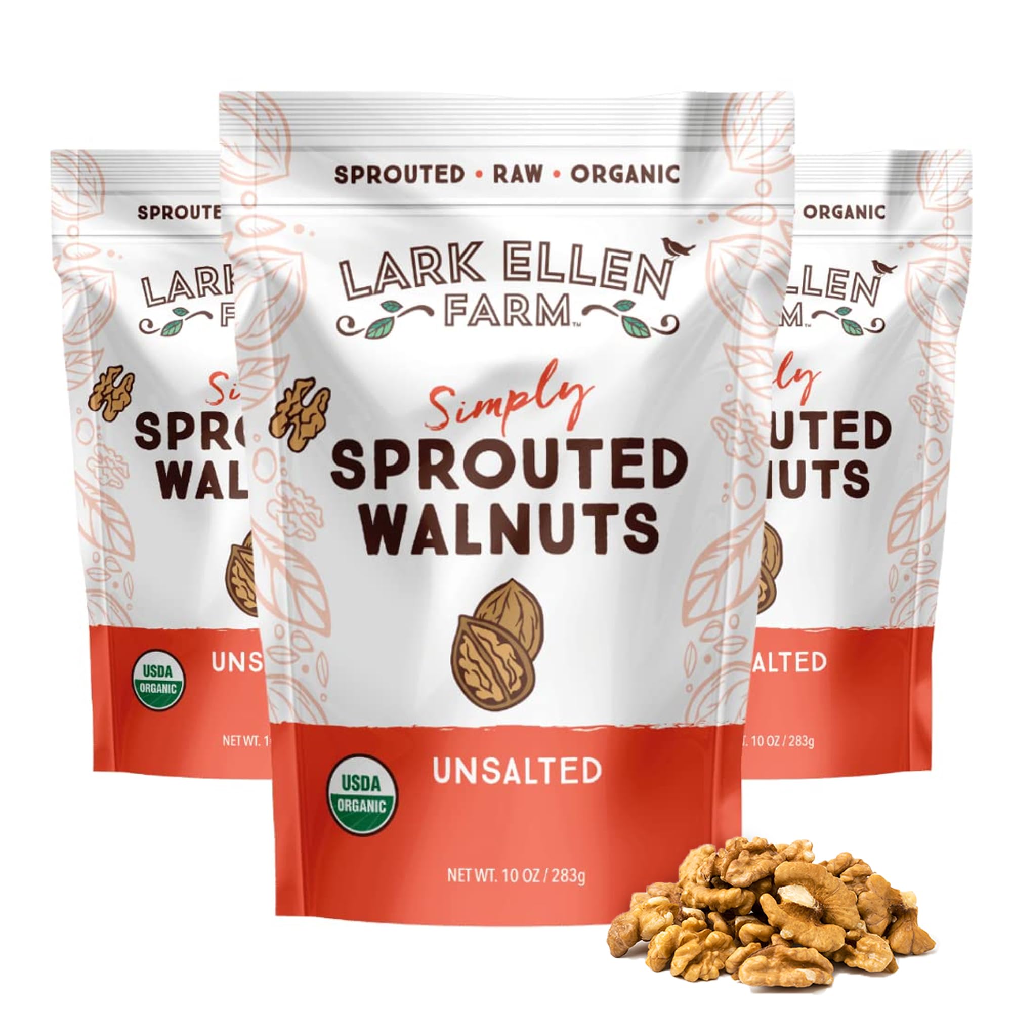 Lark Ellen Farm front packaging showing three resealable 10 oz bags, clear branding and benefit