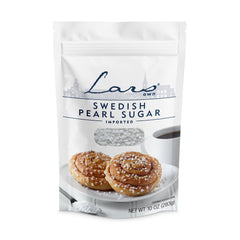 lars' own front pouch of pearl sugar showing resealable 10 oz pack and label for freshness