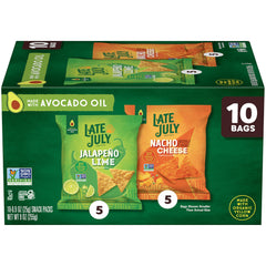 Late July variety pack front packaging showing two flavors and count, convenient portioning benefit