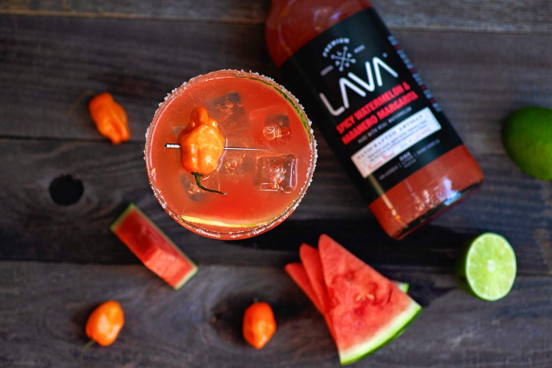 LAVA margarita in glass garnished with lime demonstrating vibrant color and aroma