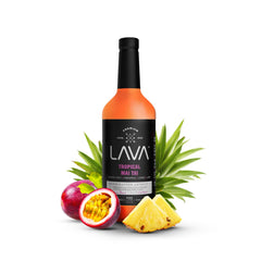 LAVA garnished cocktail with pineapple and lime showing quick, professional presentation