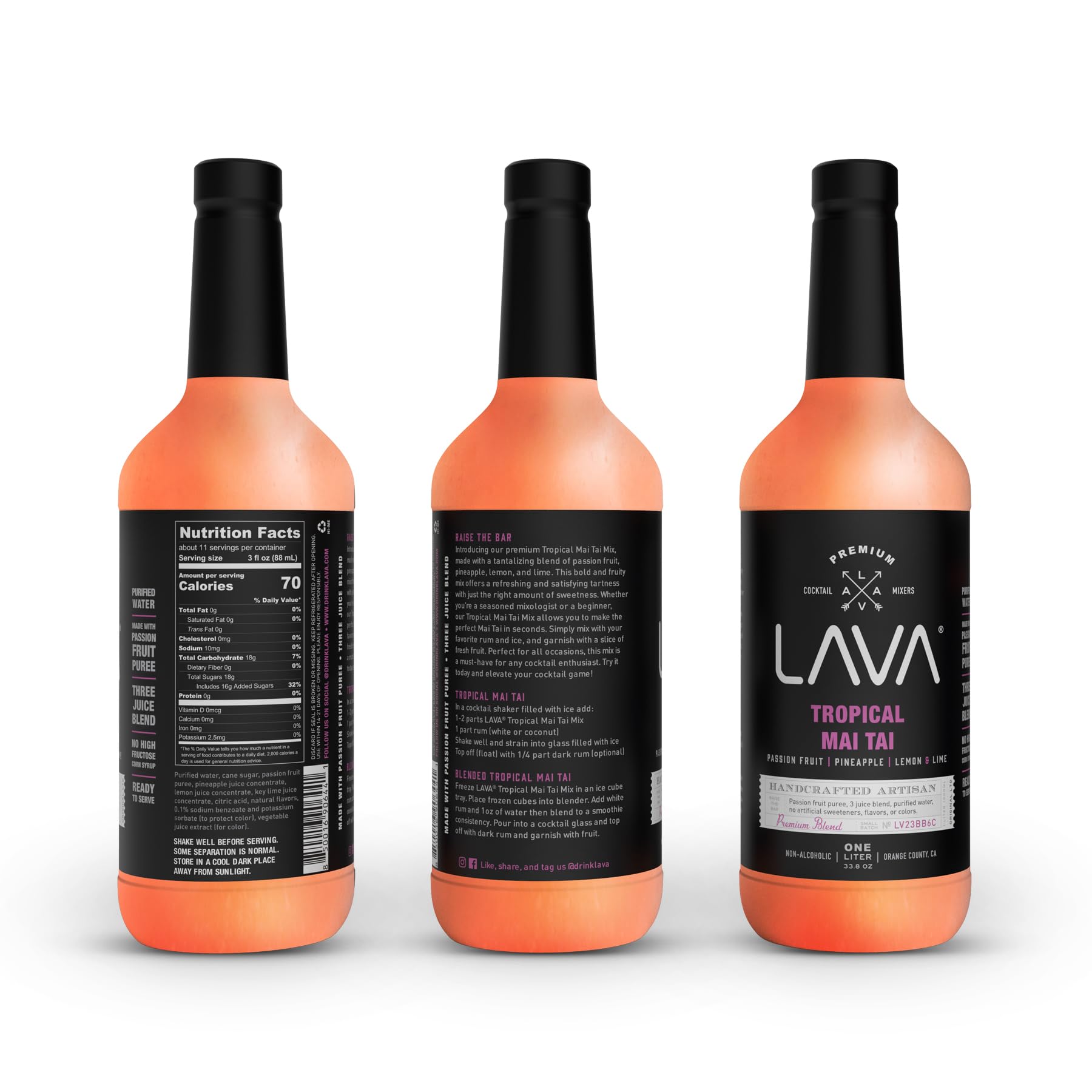 LAVA label detail with ingredients list showing real fruit juices and no artificial sweeteners