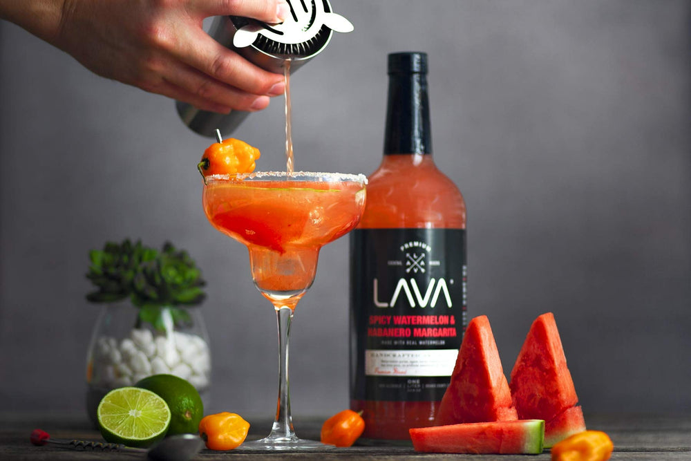 LAVA being poured over ice to show easy prep and consistent cocktail results