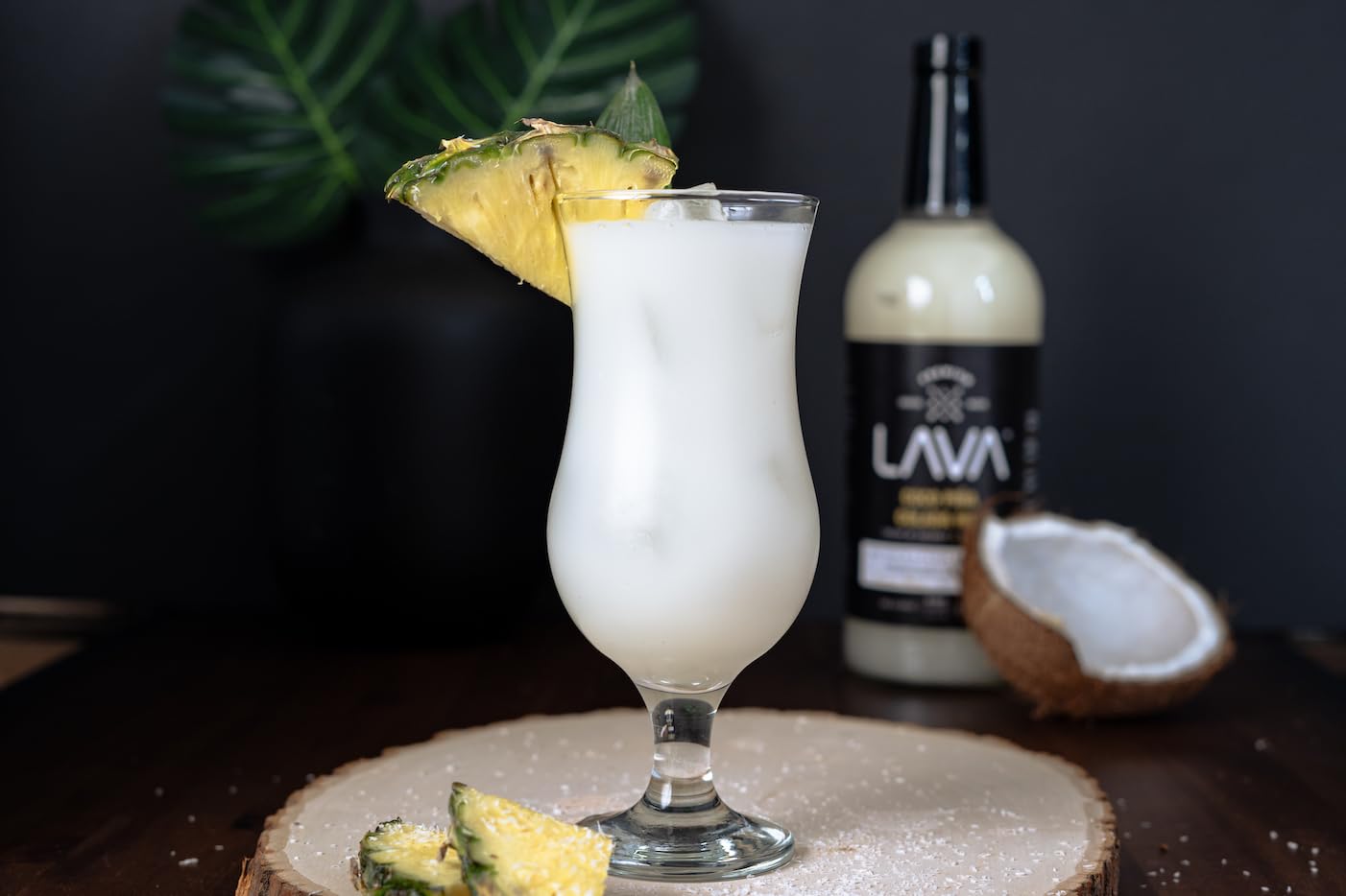 Finished Piña Colada made with LAVA being served, showcasing creamy consistency