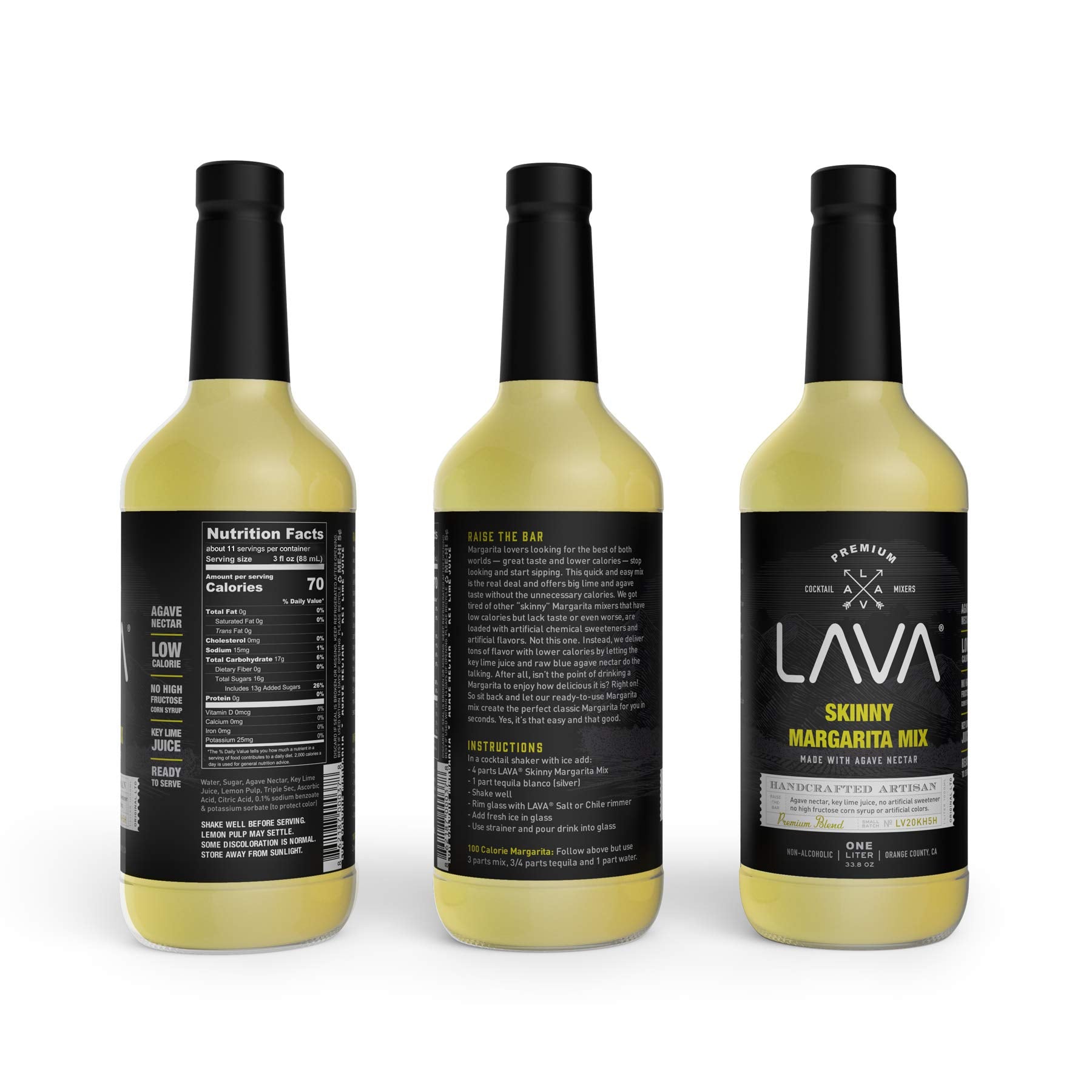 LAVA bottle beside a glass showing scale and serving size