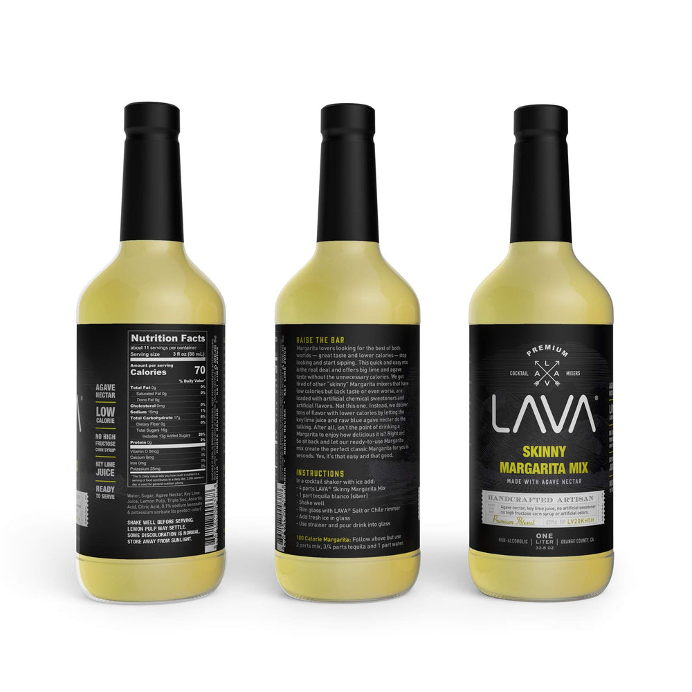 LAVA bottle beside a glass showing scale and serving size