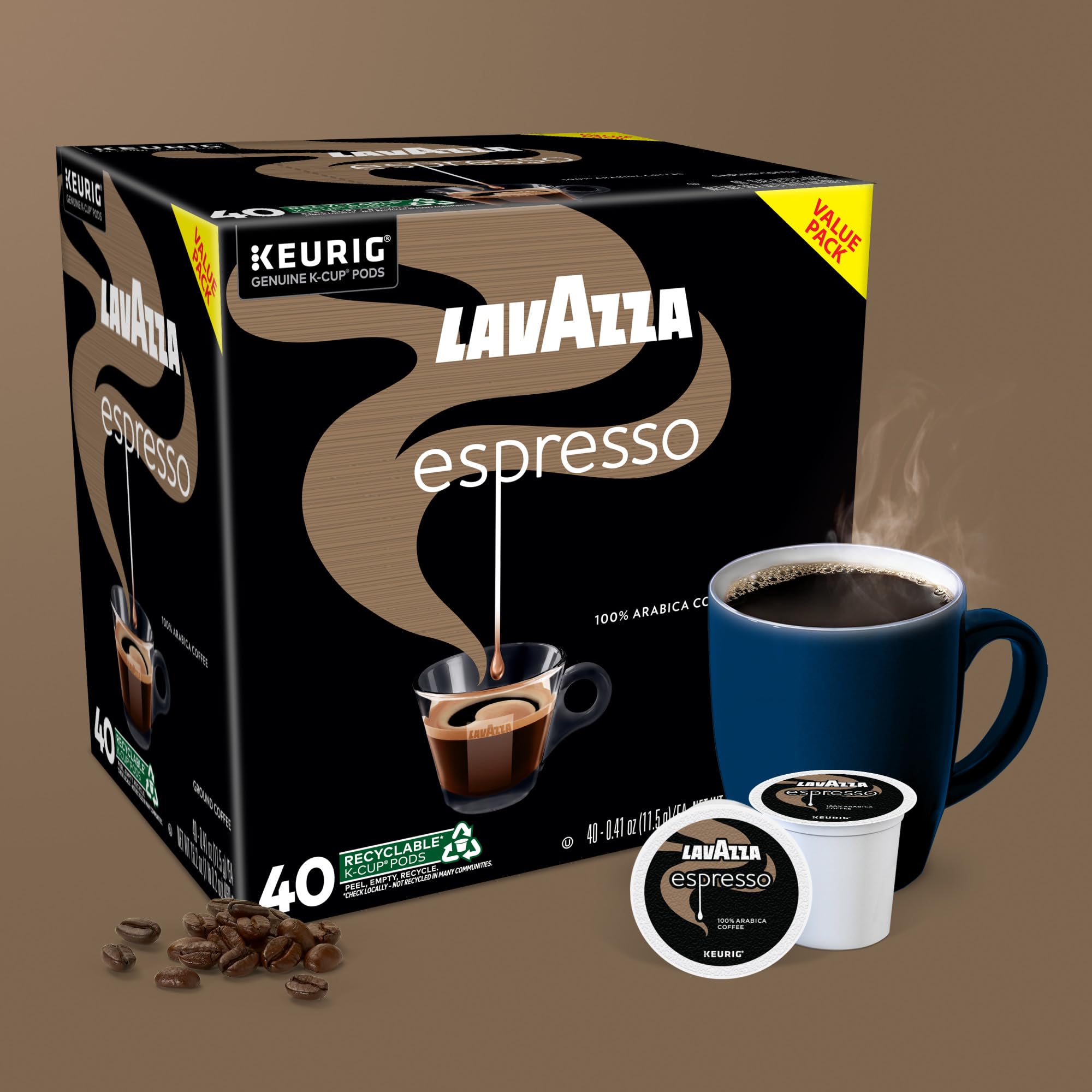 Opened box with 40 Lavazza pods arranged showing bulk supply convenience benefit