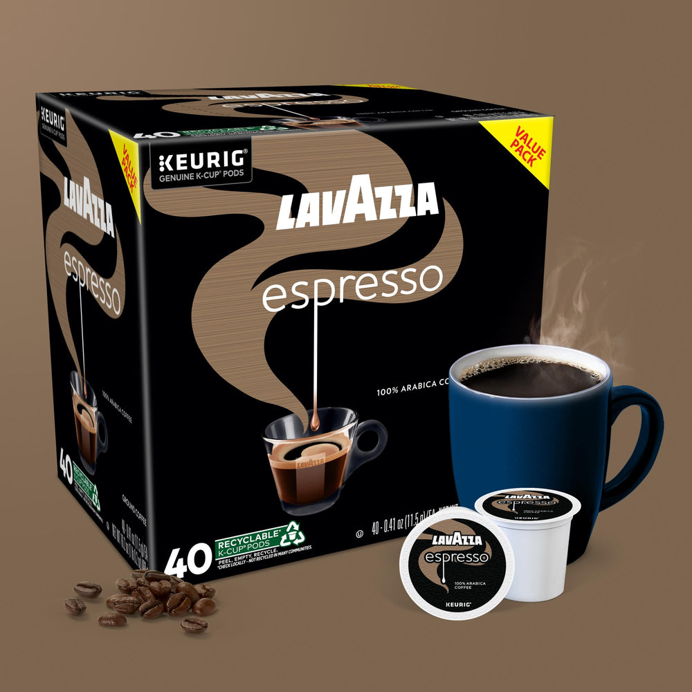 Opened box with 40 Lavazza pods arranged showing bulk supply convenience benefit
