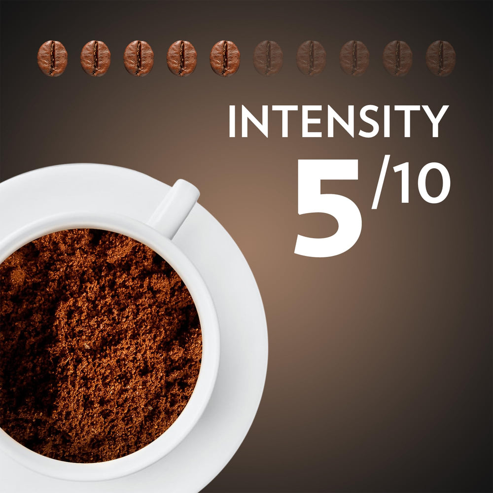 Lavazza bag label detail showing 100% Arabica information and origin benefits