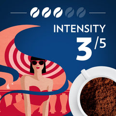 Detailed shot of Lavazza bag label emphasizing blend and roast information for clarity
