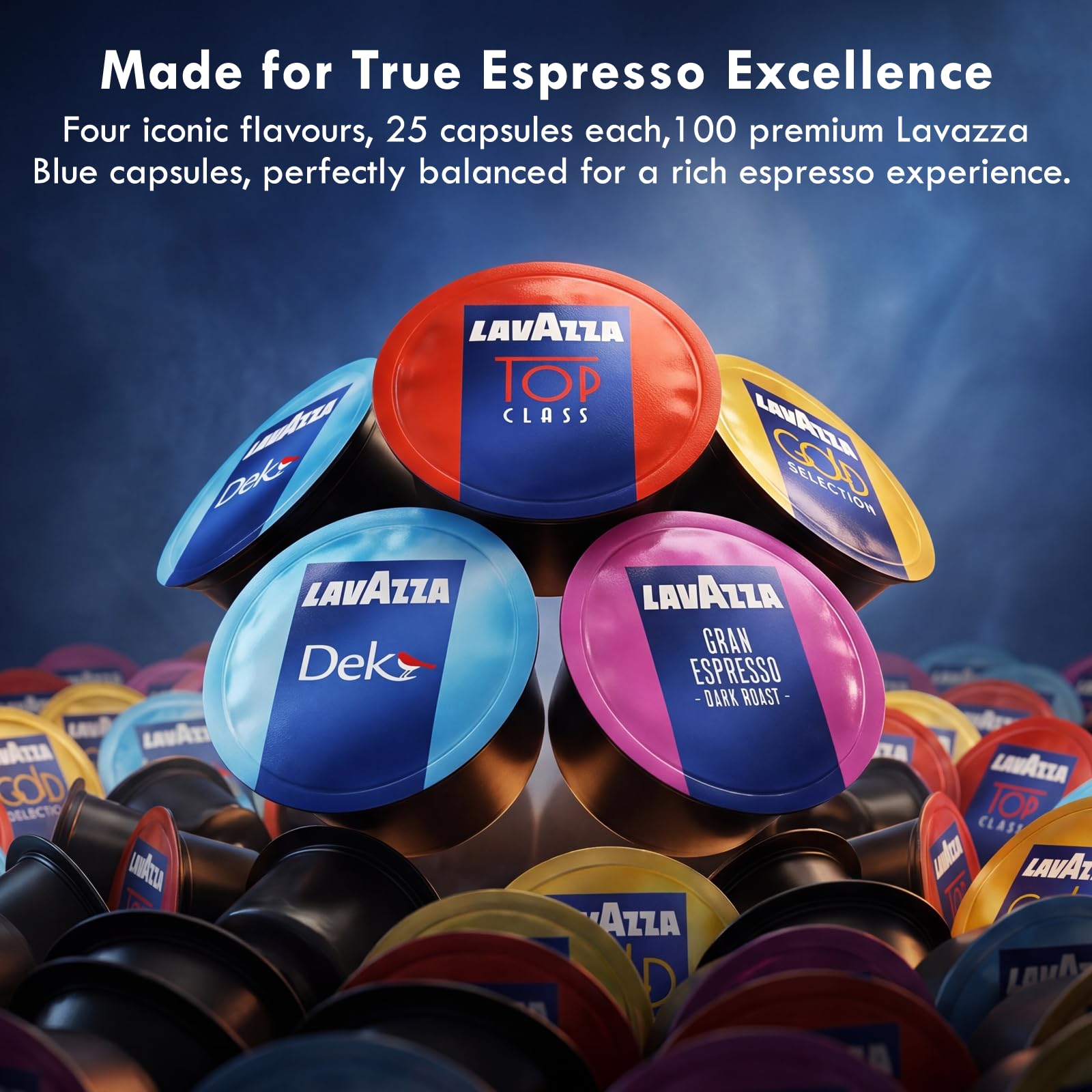 Lavazza espresso pouring from machine demonstrating crema and rich flavor benefit