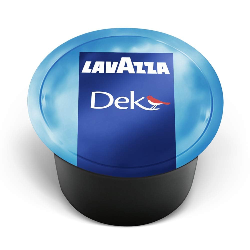 Lavazza Blue front packaging showing 100 capsules and brand for consistent decaf espresso