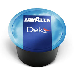 Lavazza Blue front packaging showing 100 capsules and brand for consistent decaf espresso