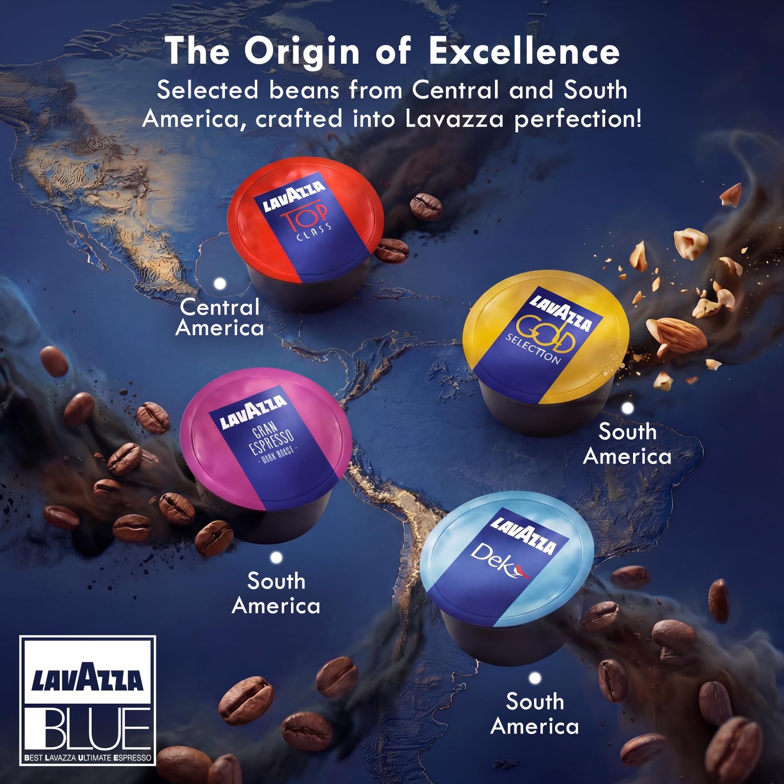 Lavazza capsule next to hand demonstrating scale and portion-controlled convenience benefit
