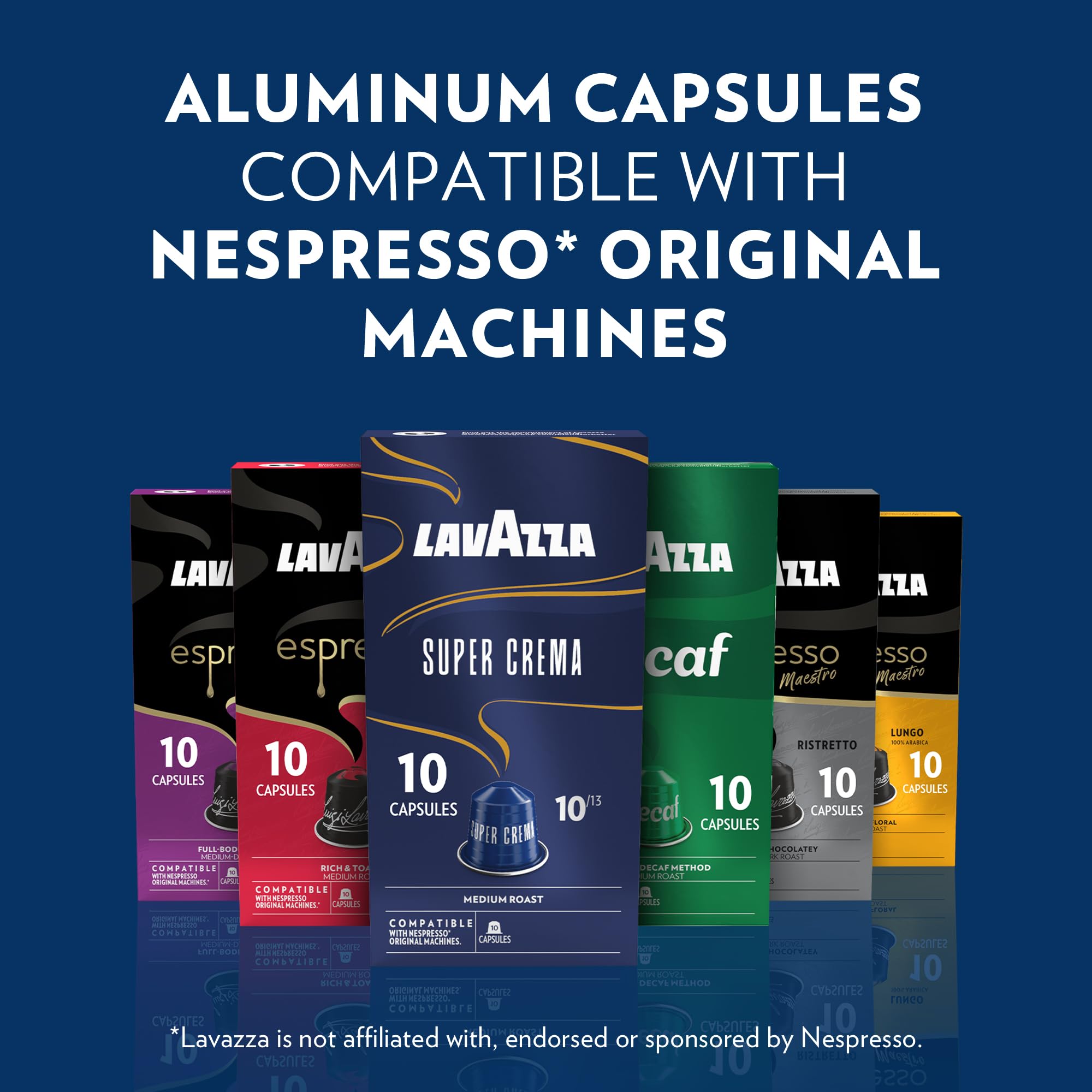 Lavazza capsules top view displaying different capsule colors for easy flavor selection