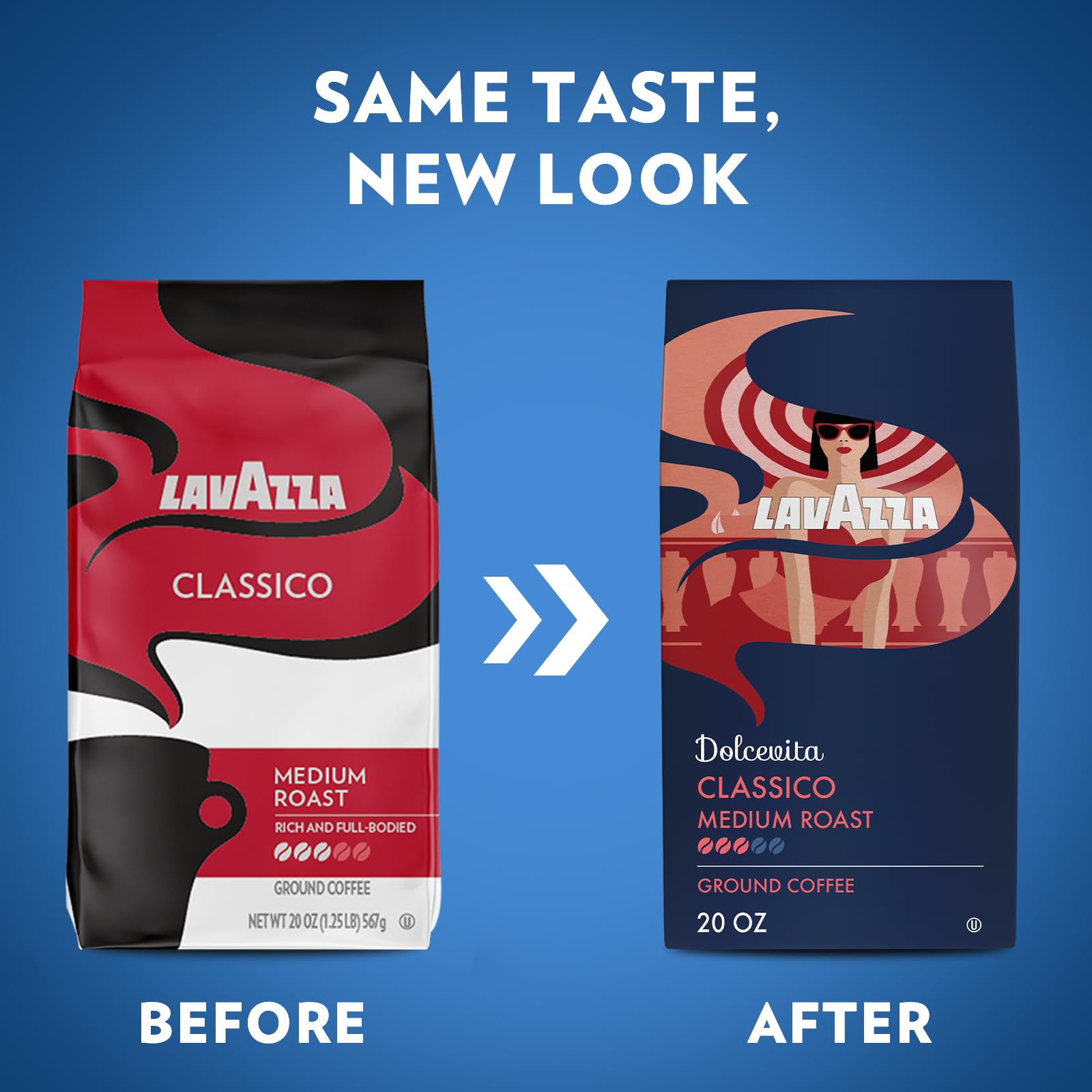 Close-up of Lavazza Classico bag label highlighting blend origin and roast details for clarity