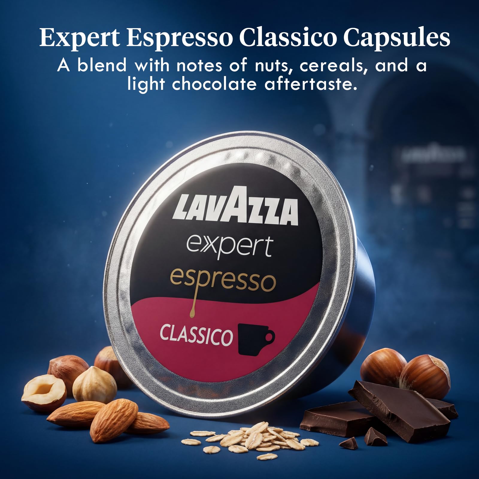 Lavazza Classico pod inserted in Classy Plus machine demonstrating easy compatibility and brew readiness