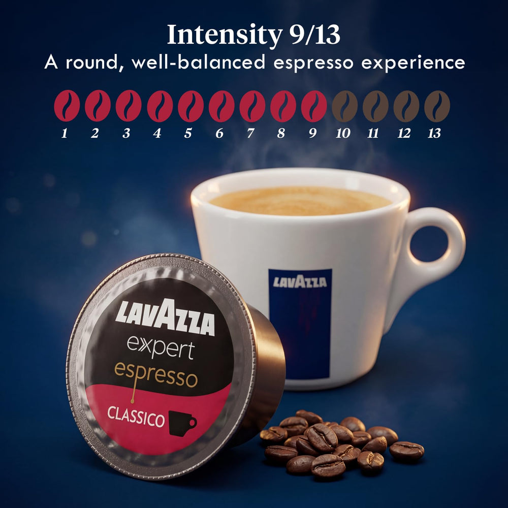Hand holding Lavazza Classico capsule showing scale and single-serve convenience for daily use