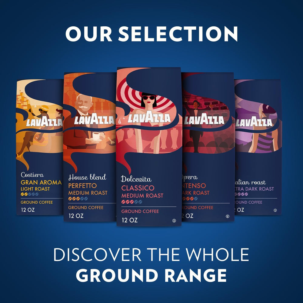 Lavazza Costiera six bags stacked illustrating the value and convenience