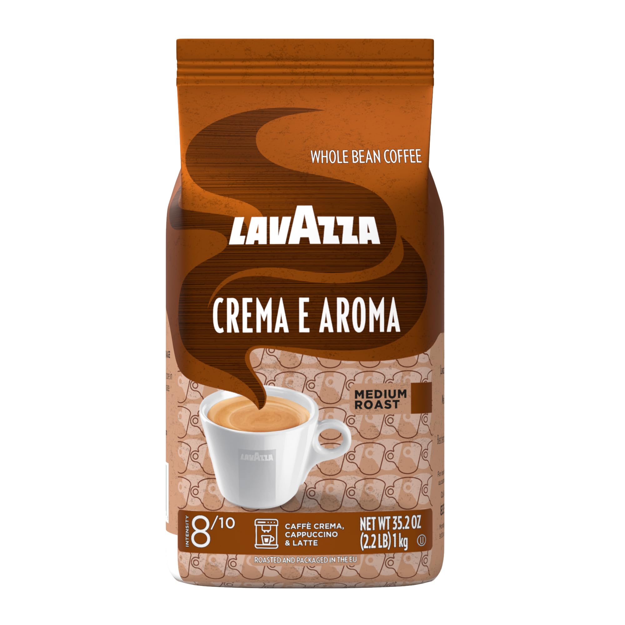 Lavazza Crema e Aroma front bag showing packaging and convenient reseal benefit