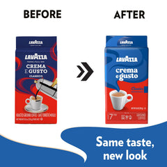 Lavazza brick seal close-up showing vacuum-packed freshness and extended shelf life