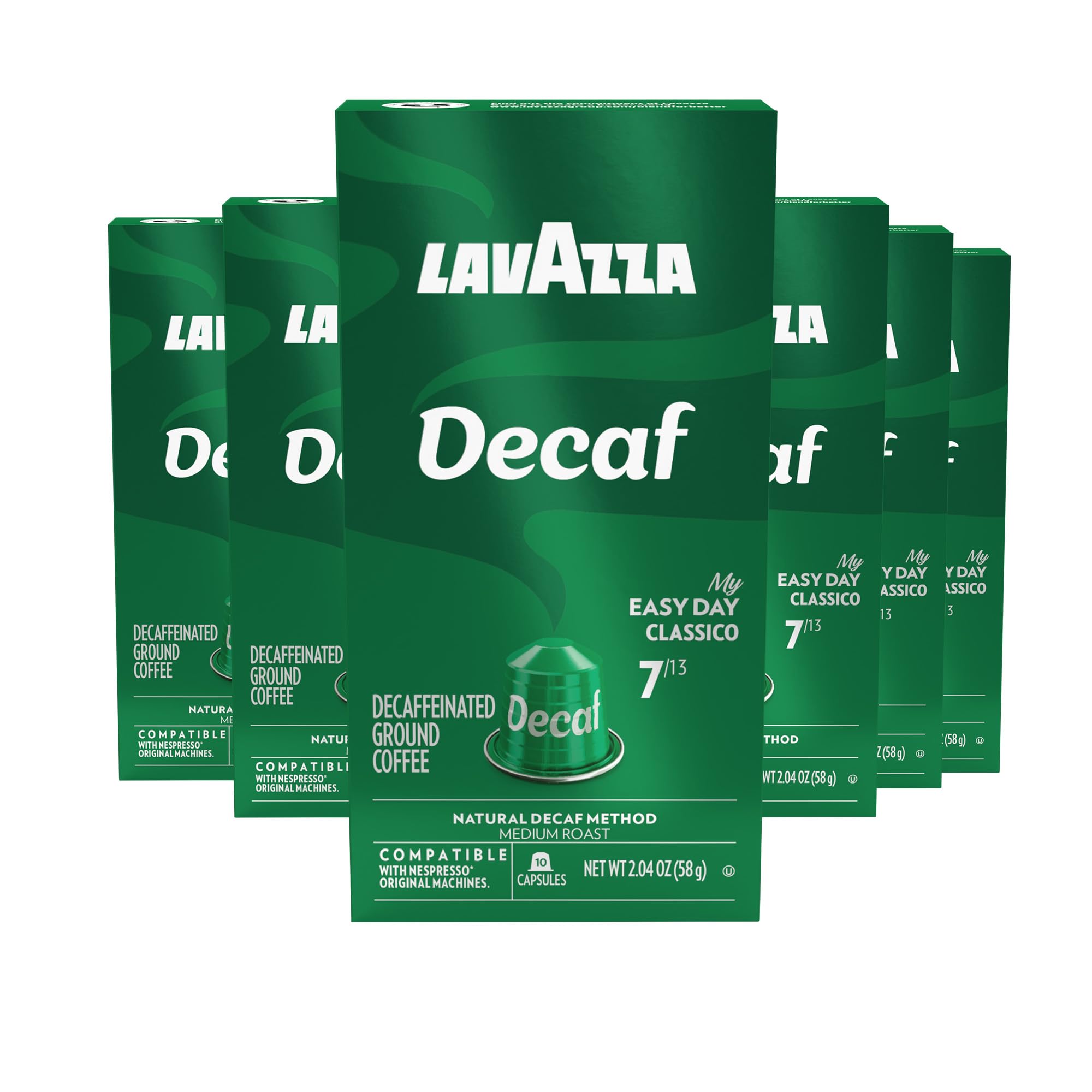 Lavazza decaf front packaging showing compact 60-capsule box and clarity