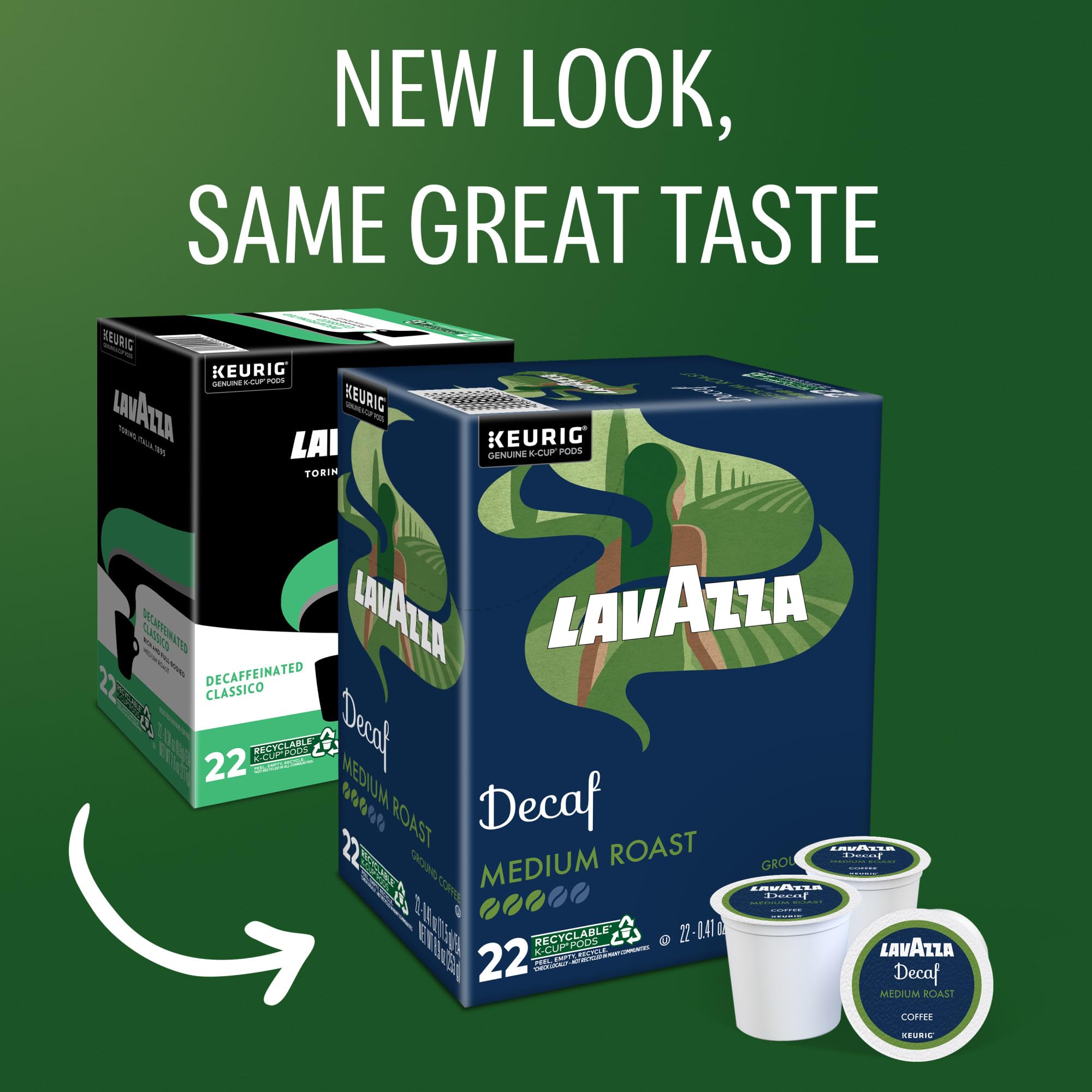 Close-up of a Lavazza K-Cup pod highlighting pod design and easy brewing benefit
