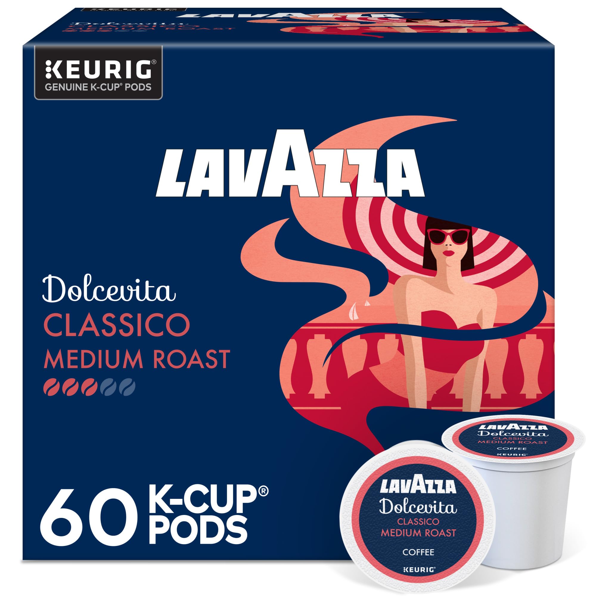 Lavazza Dolcevita front box showing branding and pack count, convenient storage benefit